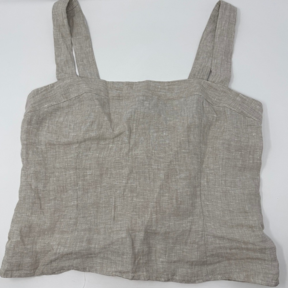 Quince European 100% Linen Fitted Tank Top Flax Beige Size Large Square Neck